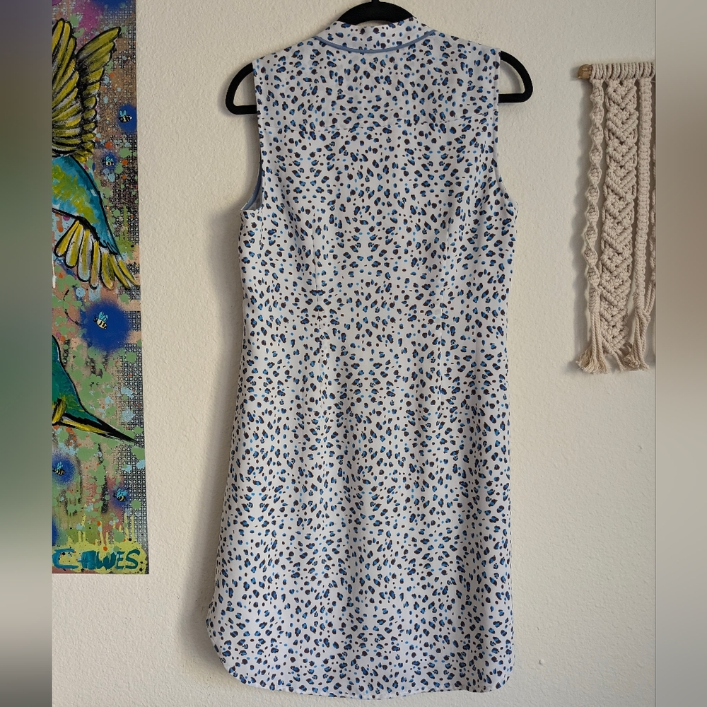 CAbi Camilla Leopard Print Sleeveless Button Down Shirt Dress Blue White Sz M - Picture 3 of 8